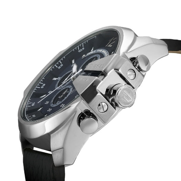 Diesel DZ4423 Mega Chief Chronograph Men's Watch – Blue Dial & Black Leather Strap