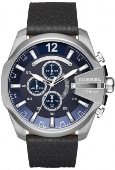 Diesel DZ4423 Mega Chief Chronograph Men's Watch – Blue Dial & Black Leather Strap