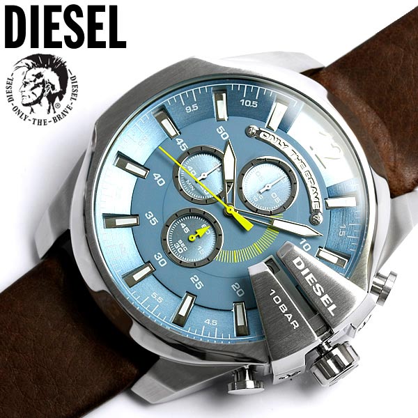 Diesel DZ4281 Mega Chief Chronograph Men's Watch – Blue Dial & Brown Leather Strap