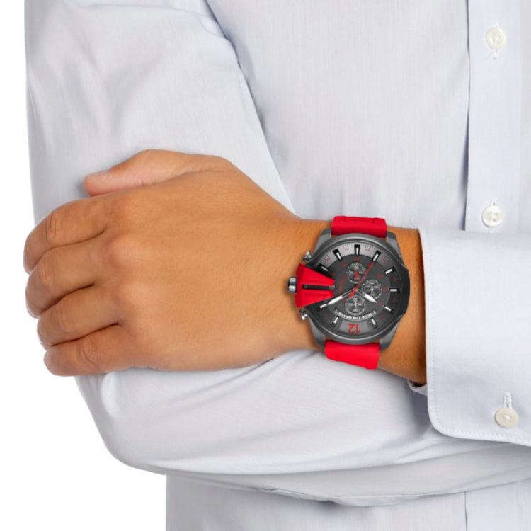 Diesel DZ4427 Mega Chief Chronograph Men's Watch – Black Dial & Red Silicone Strap