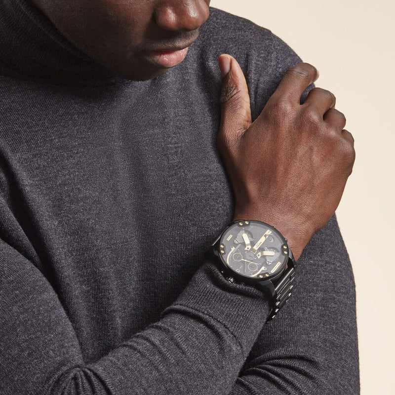 Diesel DZ7435 Mr. Daddy 2.0 Chronograph Men's Watch – Black Dial & Black Stainless Steel Strap