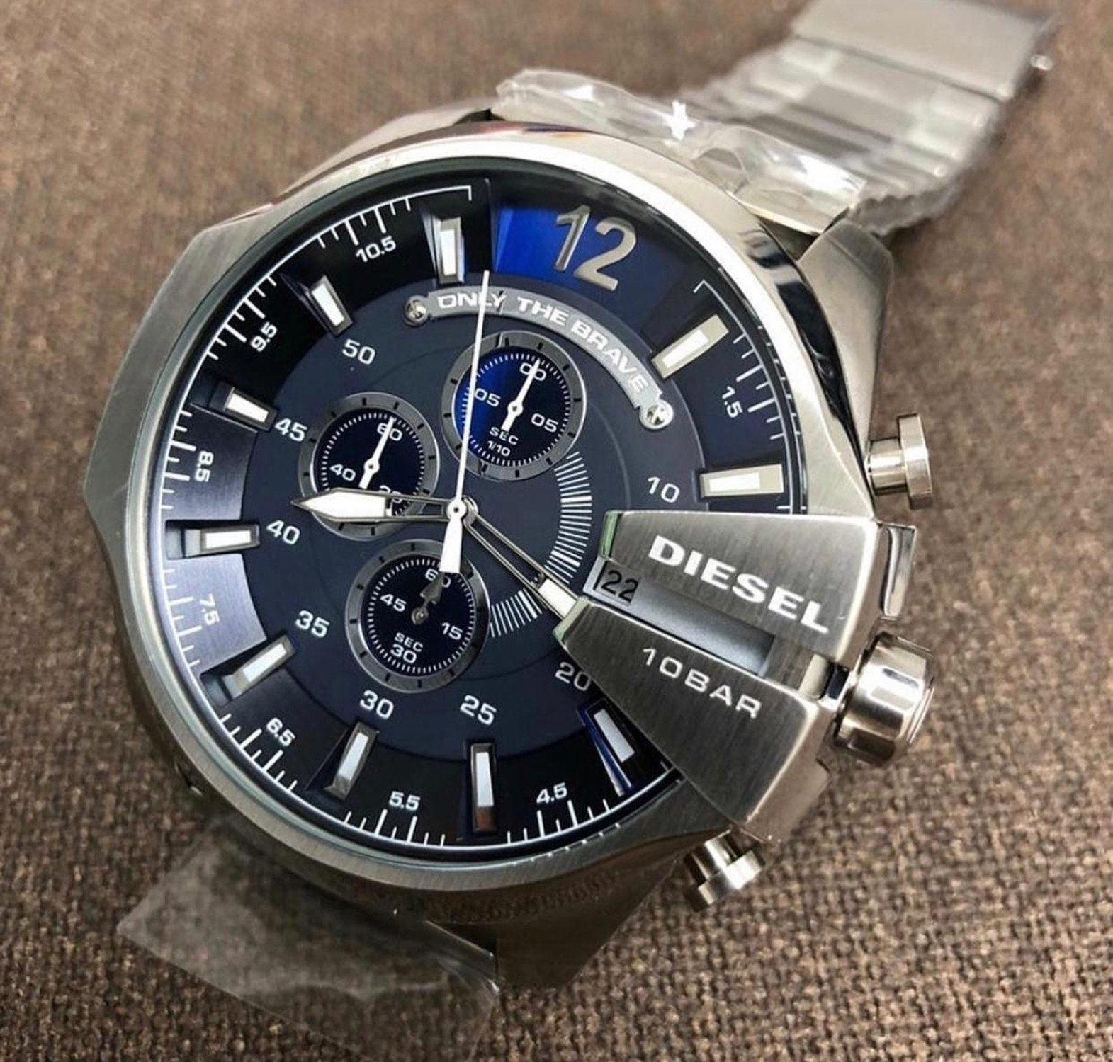 Diesel DZ4417 Mega Chief Chronograph Men's Watch – Blue Dial & Silver Stainless Steel Strap