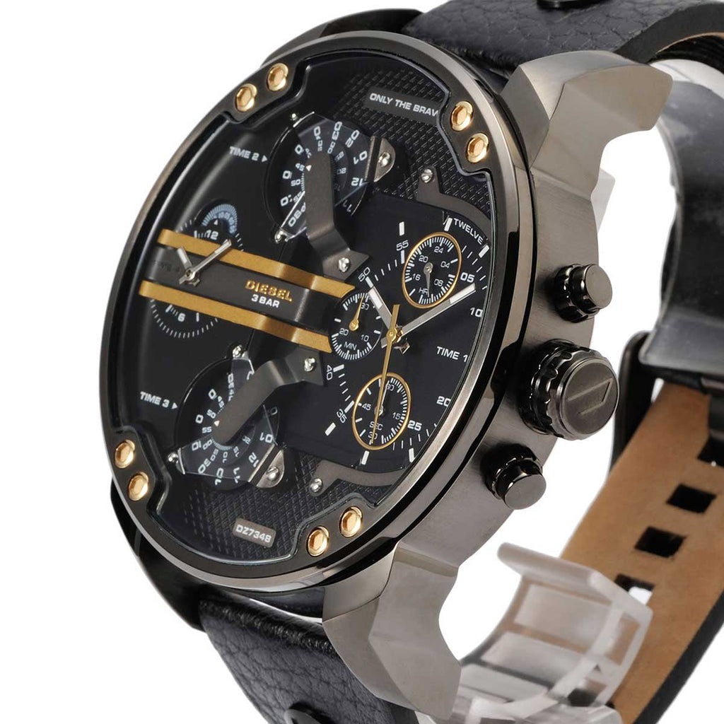 Diesel DZ7348 Mr. Daddy 2.0 Chronograph Men's Watch – Black Dial & Black Leather Strap